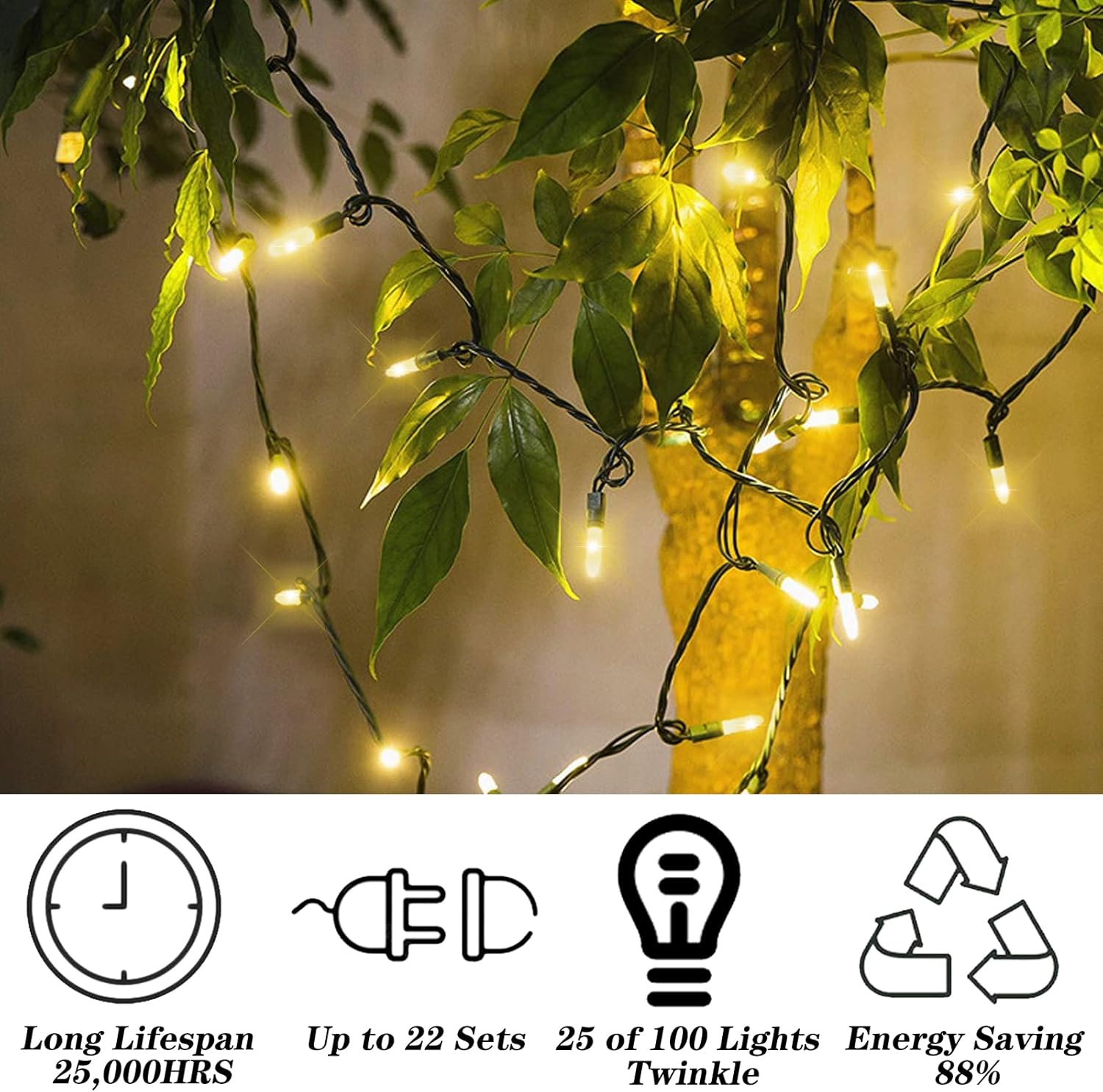 100 LED Christmas Twinkle Lights, 25 of 100 Lights Twinkle, 33ft Mini Christmas String Lights for Indoor & Outdoor, Connect up to 22 Sets End to End for Christmas Tree, Party, Home (Warm White)